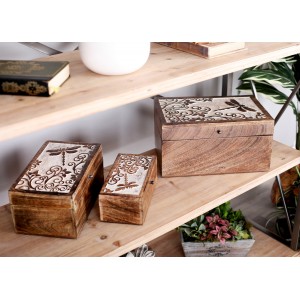 August Grove Derry Rustic 3 Piece Decorative Box Set with Carved Designed Lids AGTG4052